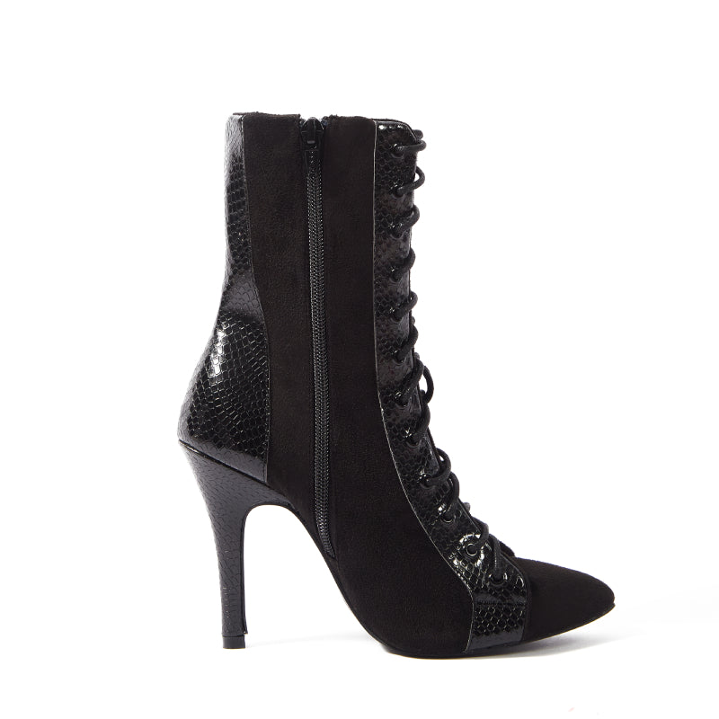 Vixen - Black Pointy Toe Lace Up Bootie Stiletto Dance Heels Dance Shoes