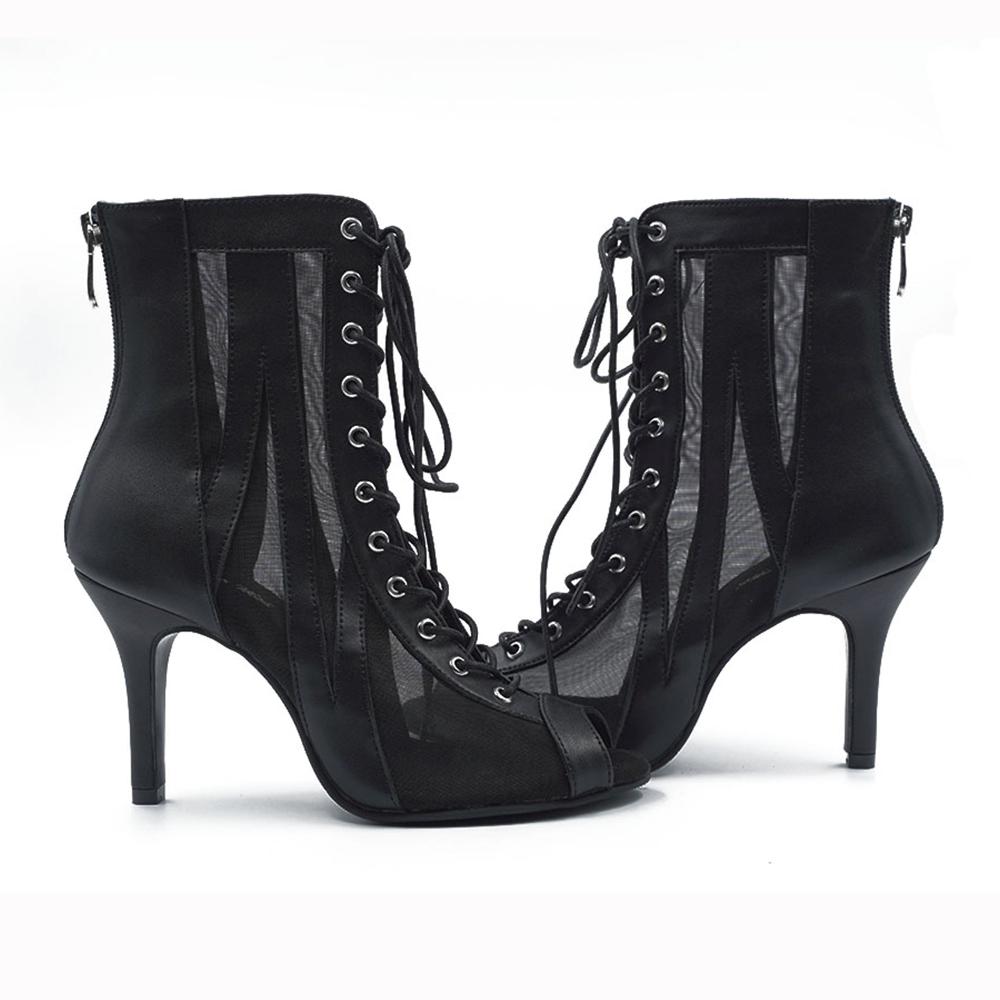 Bouge Moi black open toe lace up bootie heels dance shoes