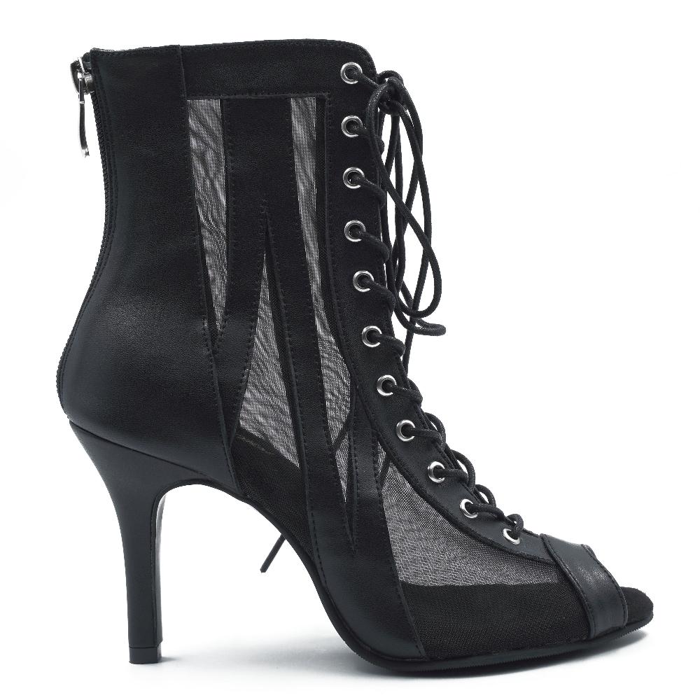 Bouge Moi black open toe lace up bootie heels dance shoes