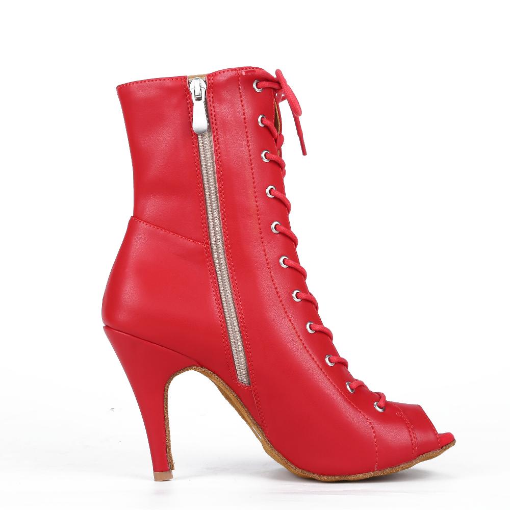 Bouge Moi Red open toe lace up bootie heels dance shoes