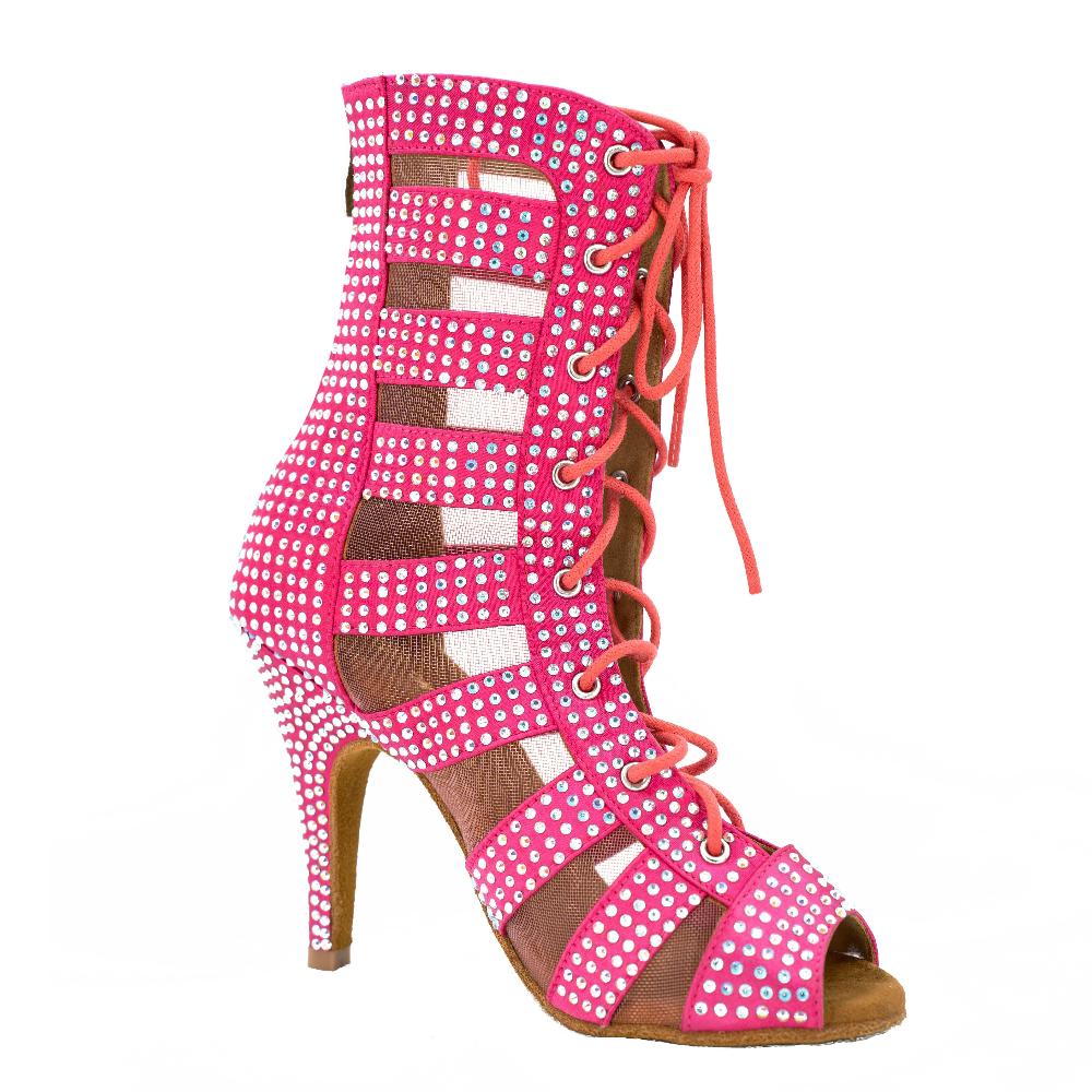 Bouge Moi Valley Girl Luxe - Rhinestone Pink Open Toe Lace Up Ankle Bootie