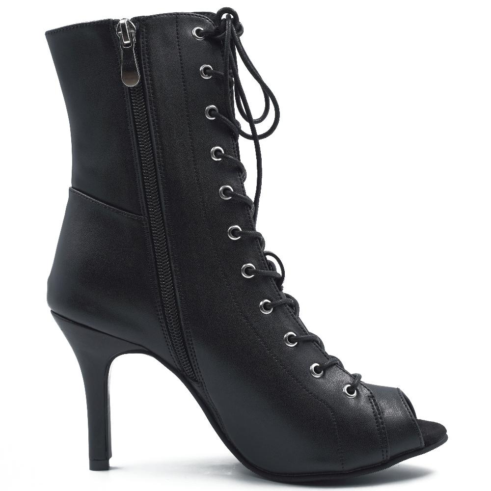 Bouge Moi black open toe lace up bootie heels dance shoes