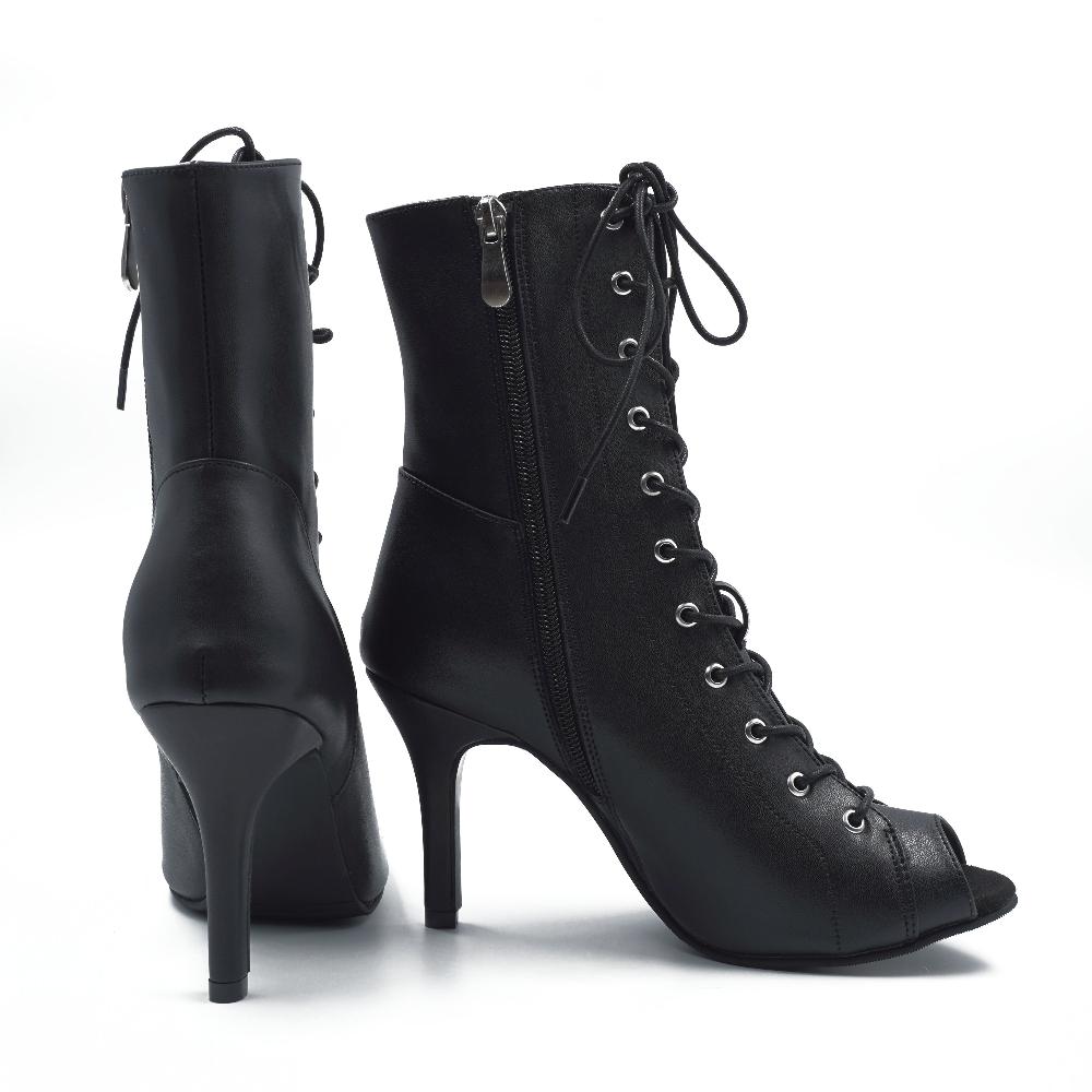 Bouge Moi black open toe lace up bootie heels dance shoes